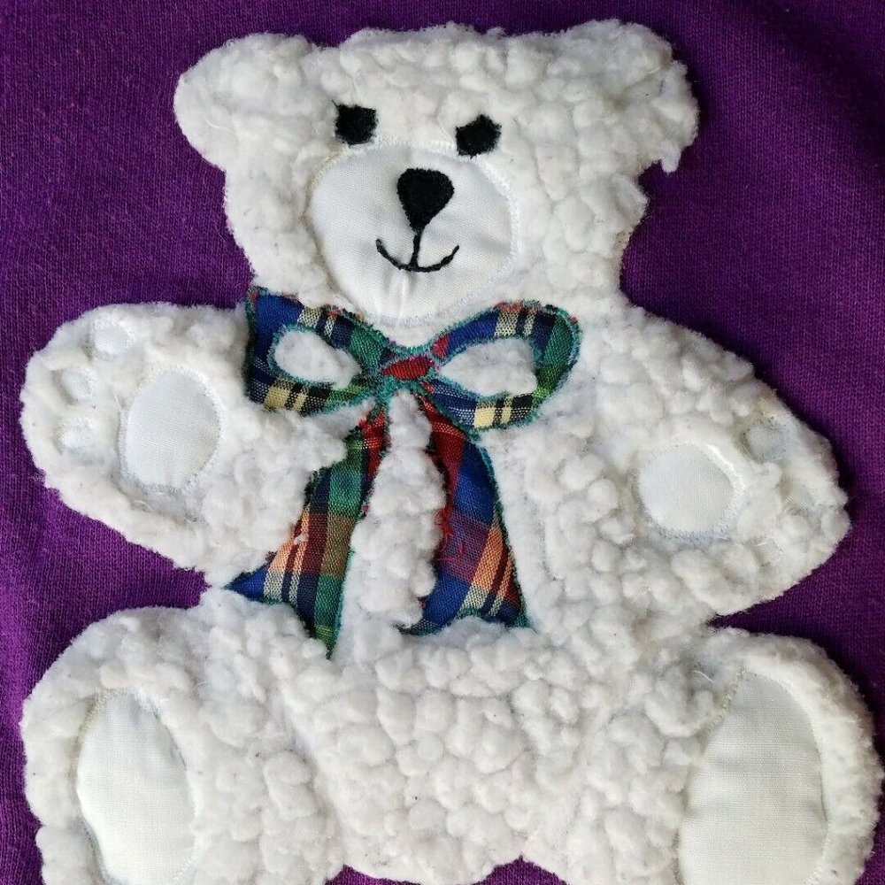 Women Purple SweatShirt with Teddy Bear Hand Applique